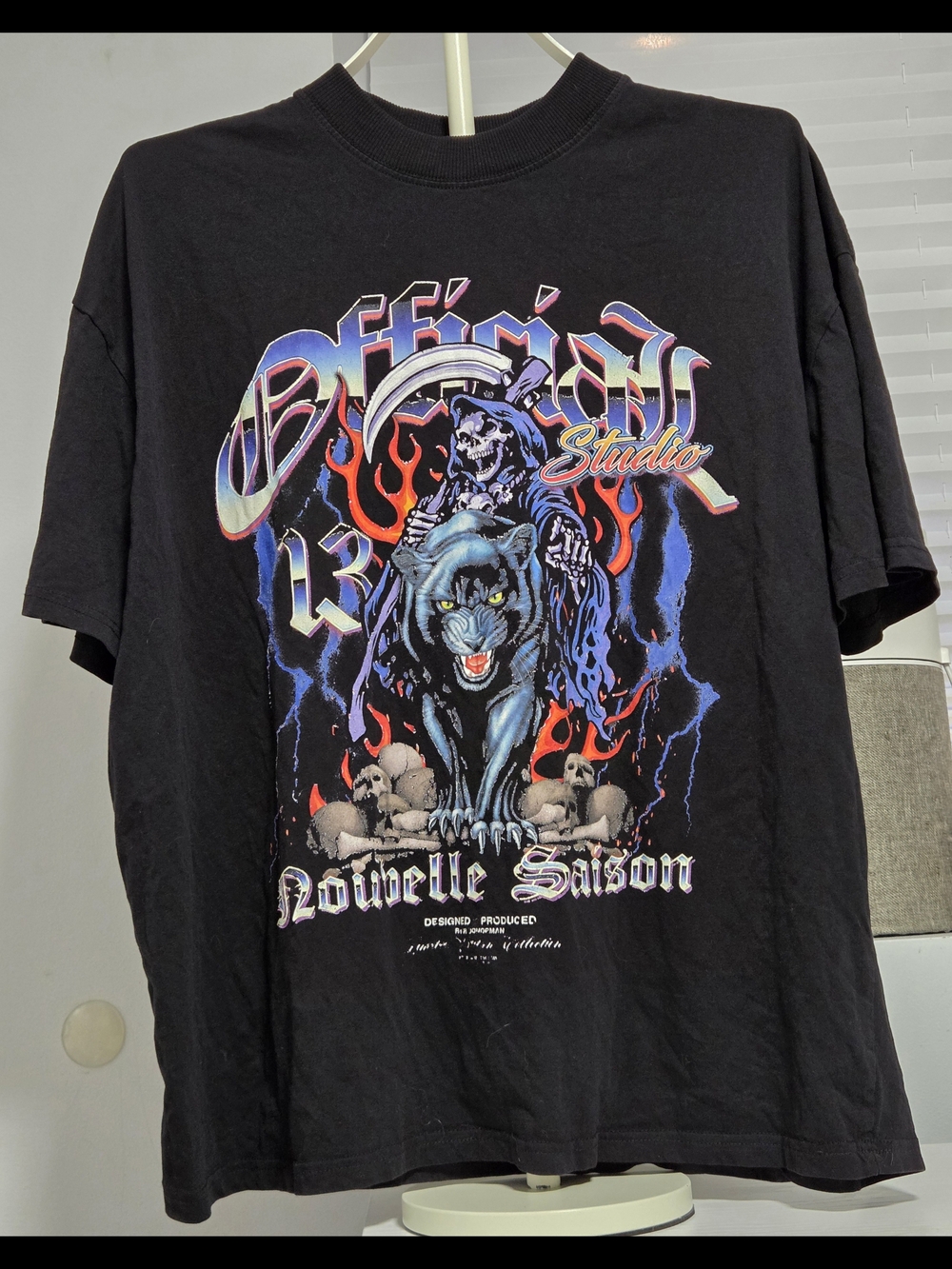 BoohooMan  Black Graphic Tee with Panther and Flames